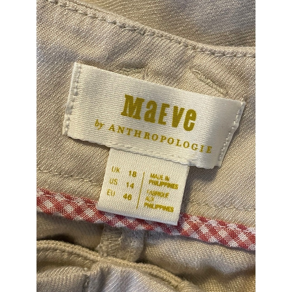 Maeve by Anthropologie Wide Leg Linen Blend Button Fly Pants Beige Women's US 14 - Picture 3 of 5